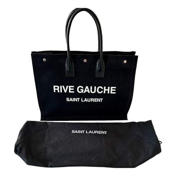 Saint Laurent Rive Gauche Black Canvas Leather Trim Tote Bag in Black, authentic new handbag, image 6
