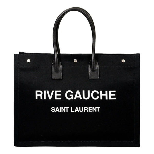 Saint Laurent Rive Gauche Black Canvas Leather Trim Tote Bag in Black, authentic new handbag, image 1