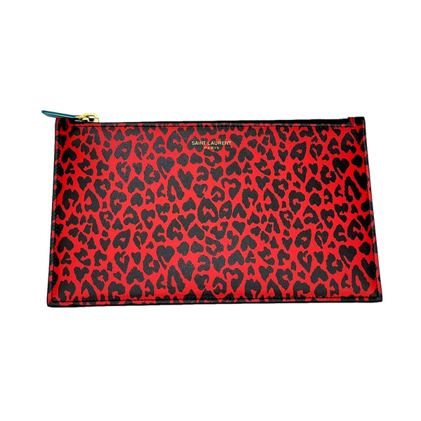 Saint Laurent Rouge Leopard Printed Calfskin Leather Medium Pouch in Black, authentic new handbag, image 2