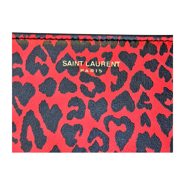 Saint Laurent Rouge Leopard Printed Calfskin Leather Medium Pouch in Black, authentic new handbag, image 3