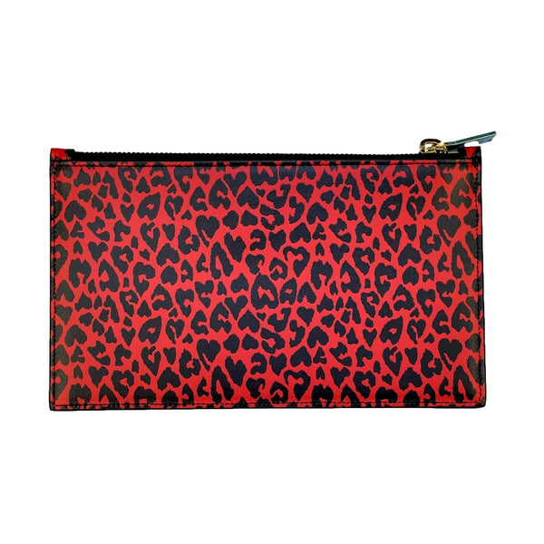 Saint Laurent Rouge Leopard Printed Calfskin Leather Medium Pouch in Black, authentic new handbag, image 1