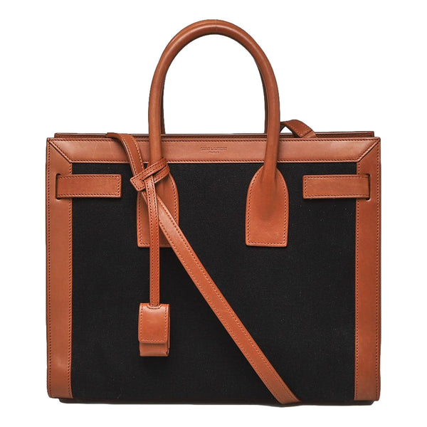 Saint Laurent Sac De Jour Black Canvas and Brown Leather Satchel in Brown, authentic new handbag, image 1