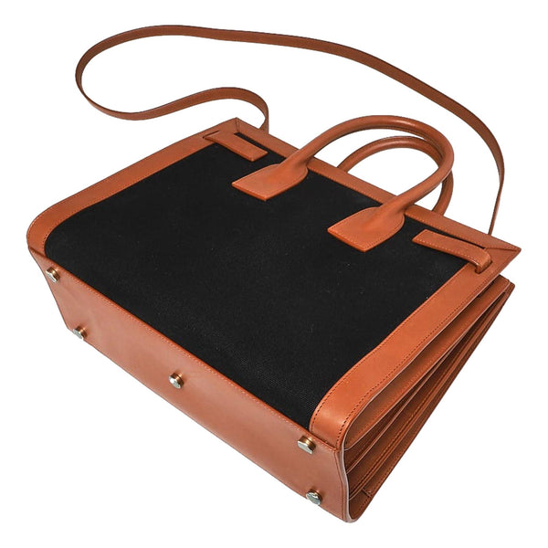 Saint Laurent Sac De Jour Black Canvas and Brown Leather Satchel in Brown, authentic new handbag, image 7