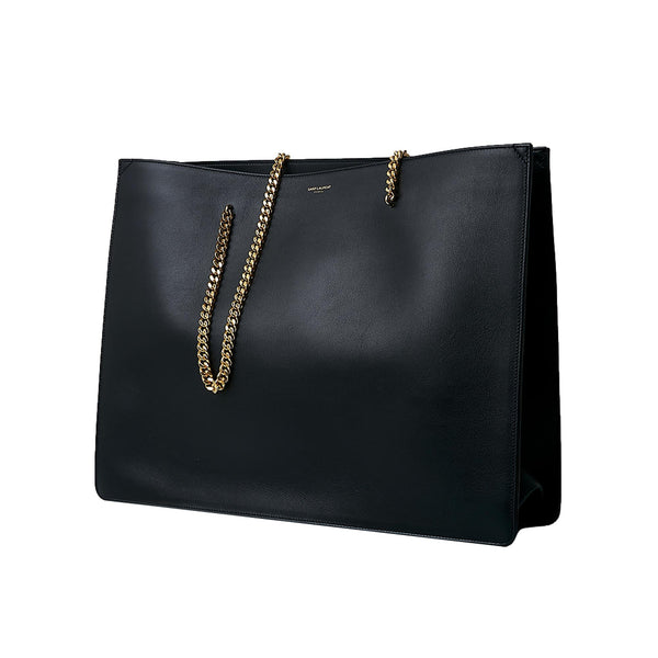 Saint Laurent Siena Ultra Lux Black Calf Leather Chain Shoulder Tote Bag in Black, authentic new handbag, image 4