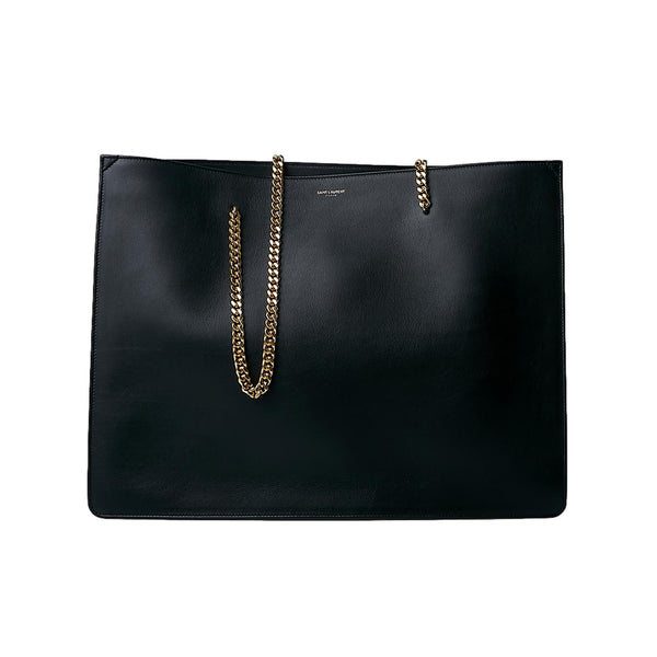 Saint Laurent Siena Ultra Lux Black Calf Leather Chain Shoulder Tote Bag in Black, authentic new handbag, image 3