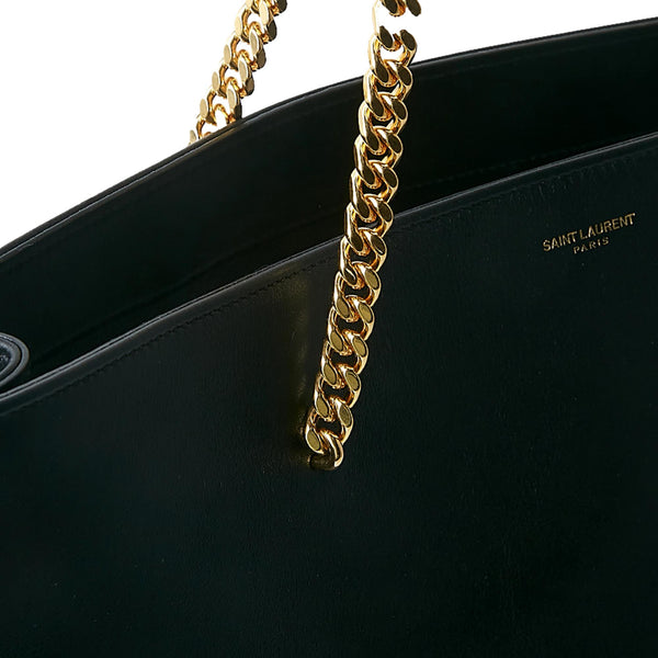 Saint Laurent Siena Ultra Lux Black Calf Leather Chain Shoulder Tote Bag in Black, authentic new handbag, image 9