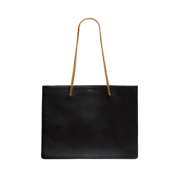 Saint Laurent Siena Ultra Lux Black Calf Leather Chain Shoulder Tote Bag in Black, authentic new handbag, image 1