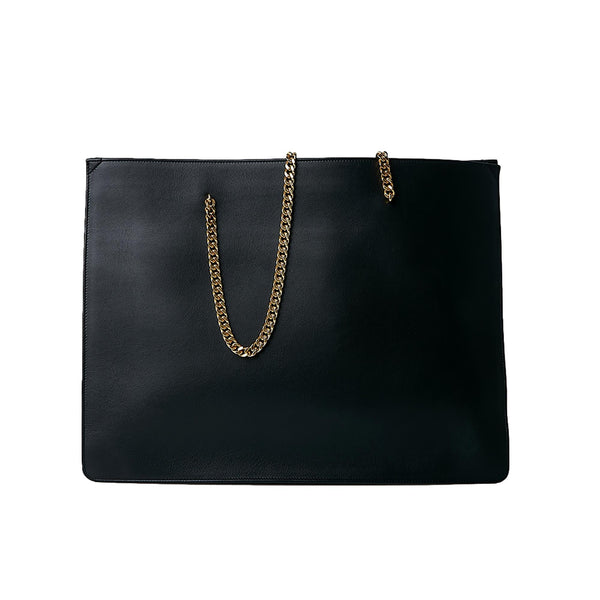 Saint Laurent Siena Ultra Lux Black Calf Leather Chain Shoulder Tote Bag in Black, authentic new handbag, image 6