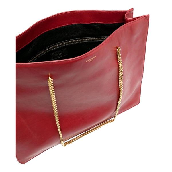 Saint Laurent Siena Ultra Lux Red Calf Leather Chain Shoulder Tote Bag in Red, authentic new handbag, image 6