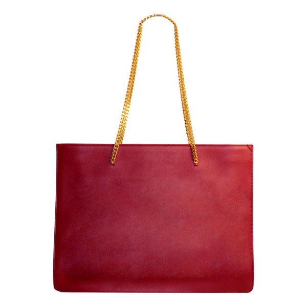 Saint Laurent Siena Ultra Lux Red Calf Leather Chain Shoulder Tote Bag in Red, authentic new handbag, image 4