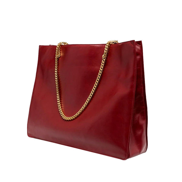 Saint Laurent Siena Ultra Lux Red Calf Leather Chain Shoulder Tote Bag in Red, authentic new handbag, image 3