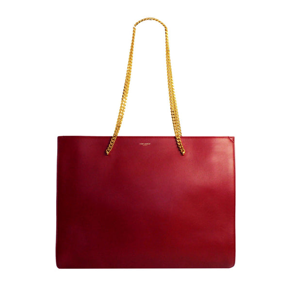Saint Laurent Siena Ultra Lux Red Calf Leather Chain Shoulder Tote Bag in Red, authentic new handbag, image 1