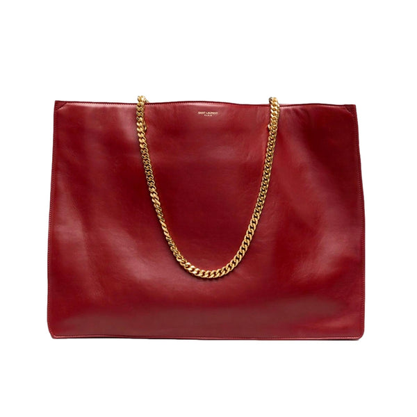 Saint Laurent Siena Ultra Lux Red Calf Leather Chain Shoulder Tote Bag in Red, authentic new handbag, image 2