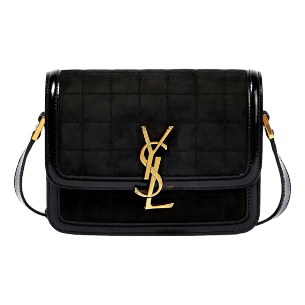 Saint Laurent Solferino Leather Black Quilted Suede Shoulder Bag in Black, authentic new handbag, image 1