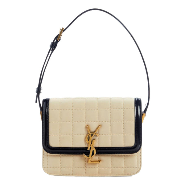Saint Laurent YSL Solferino Ivory Quilted Suede Leather Shoulder Bag in Ivory, authentic new handbag, image 1