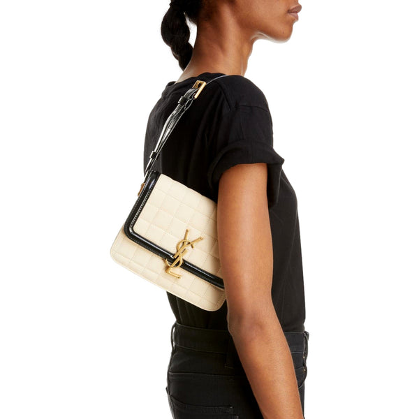 Saint Laurent YSL Solferino Ivory Quilted Suede Leather Shoulder Bag in Ivory, authentic new handbag, image 5