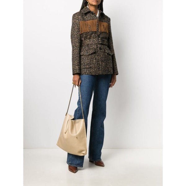 Saint Laurent Suzanne Beige Calfskin Leather Chain Hobo Bag in Beige Calfskin leather, authentic new handbag, image 3