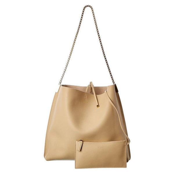 Saint Laurent Suzanne Beige Calfskin Leather Chain Hobo Bag in Beige Calfskin leather, authentic new handbag, image 1