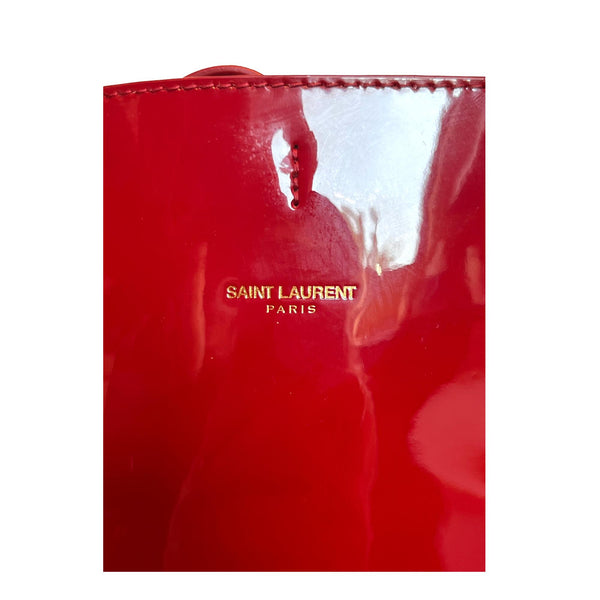 Saint Laurent Suzanne Red Patent Leather Small Chain Hobo Bag in Red, authentic new handbag, image 3