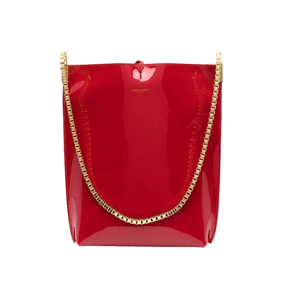 Saint Laurent Suzanne Red Patent Leather Small Chain Hobo Bag in Red, authentic new handbag, image 1