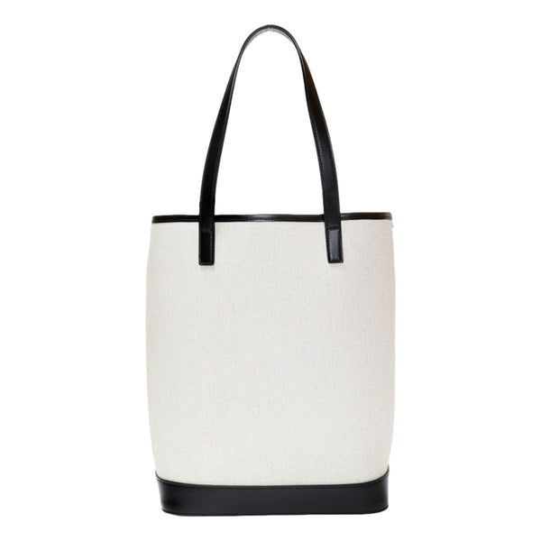 Saint Laurent Teddy White Coated Linen Drawstring Bucket Bag in White and Black, authentic new handbag, image 3