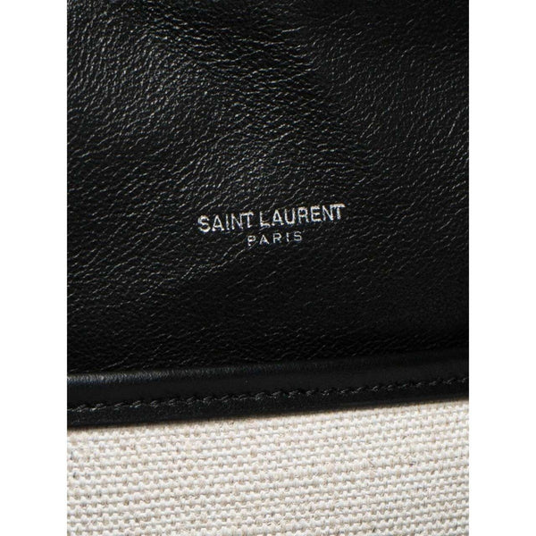 Saint Laurent Teddy White Coated Linen Drawstring Bucket Bag in White and Black, authentic new handbag, image 5