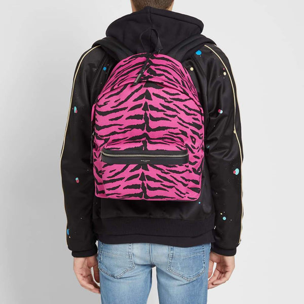 Saint Laurent City Backpack Pink Zebra Print Cotton Leather Trim in Pink Zebra Print, authentic new handbag, image 5
