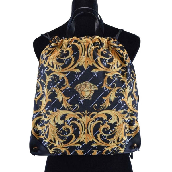 Versace Barocco Print Drawstring Backpack Black Nylon La Medusa Logo — photo 2