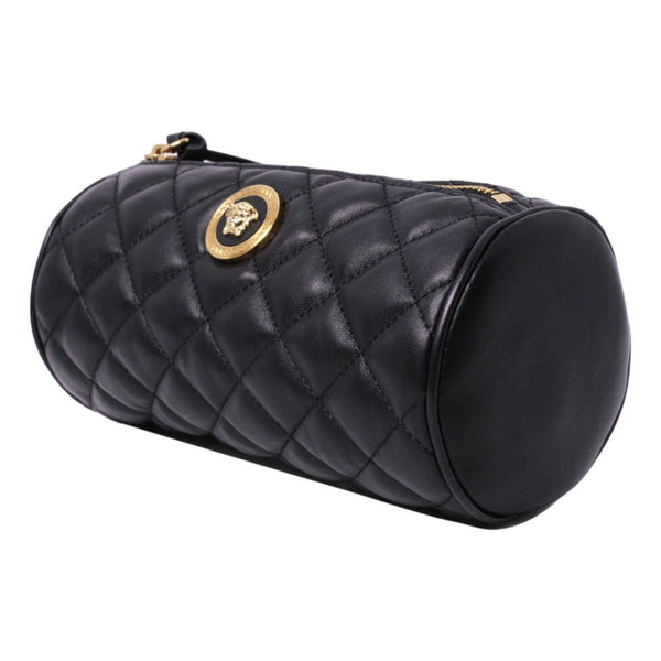 Versace Black Leather Medusa Quilted Cosmetic Bag in Black, authentic new handbag, image 2