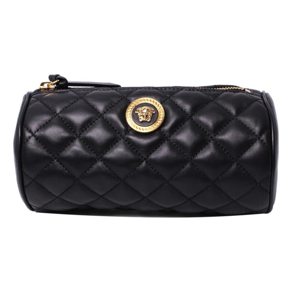 Versace Black Leather Medusa Quilted Cosmetic Bag in Black, authentic new handbag, image 1