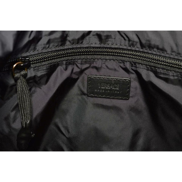 Versace Barocco Print Drawstring Backpack Black Nylon La Medusa Logo in Black with Barocco Print, authentic new handbag, imag