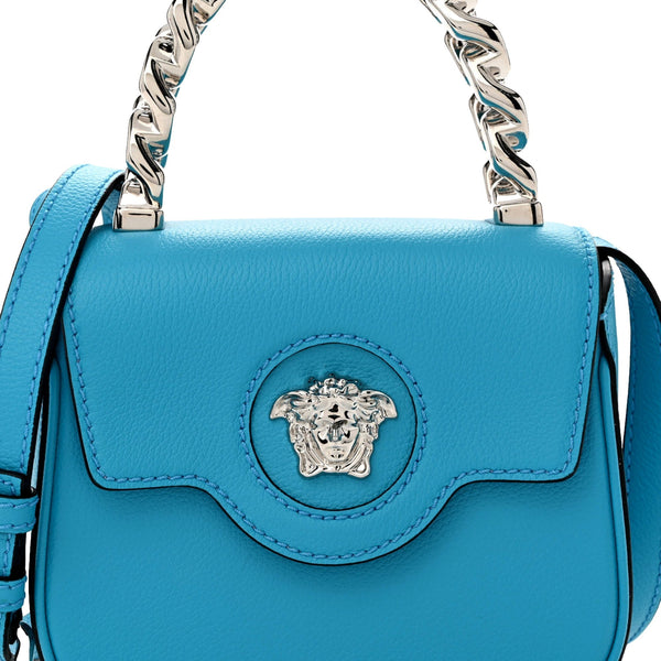 Versace Blue La Medusa Mini Top-Handle Bag Leather Crossbody in Blue, authentic new handbag, image 2