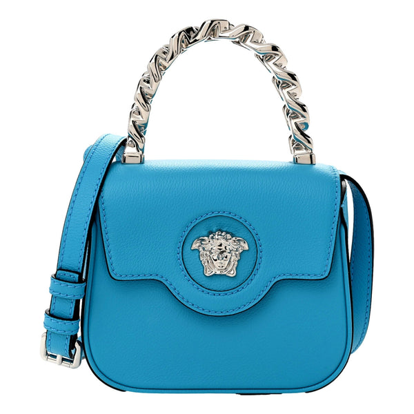 Versace Blue La Medusa Mini Top-Handle Bag Leather Crossbody in Blue, authentic new handbag, image 1