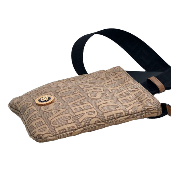 Versace La Medusa Canvas Logo Print Small Crossbody Bag Black Strap – logo and identifying detail 4