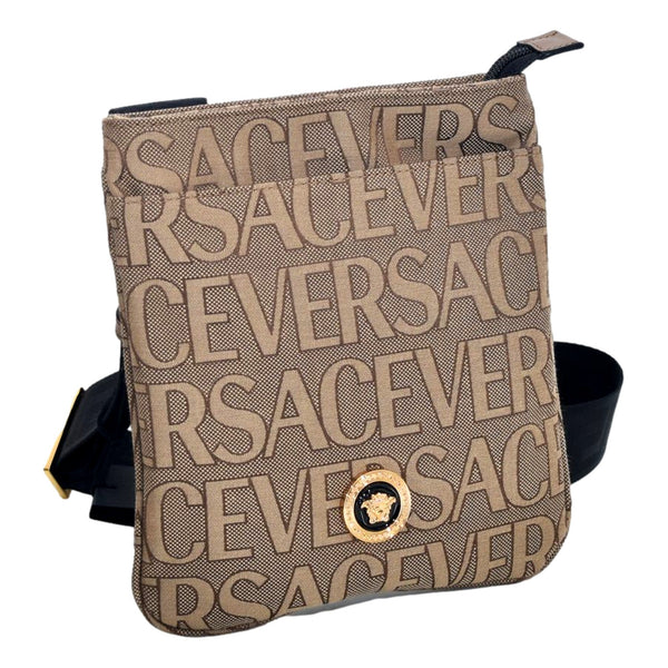 Versace La Medusa Canvas Logo Print Small Crossbody Bag Black Strap – logo and identifying detail 2