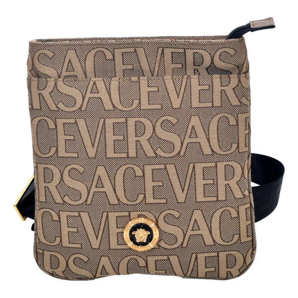 Versace La Medusa Canvas Logo Print Small Crossbody Bag Black Strap – logo and identifying detail