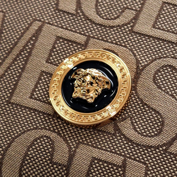 Versace La Medusa Canvas Logo Print Small Crossbody Bag Black Strap – logo and identifying detail 6