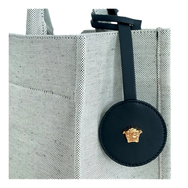 Versace Studded Logo Mini Tote Ecru Canvas Crossbody Bag Gold Hardware in Ecru, authentic new handbag, image 3