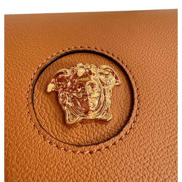 Versace La Medusa Vitello Leather Half Moon Crossbody Bag Summer in Summer Nude and Brown, authentic new handbag, image 8