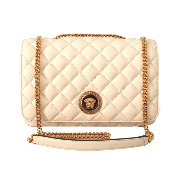 Versace La Medusa Beige Quilted Lamb Leather Large Shoulder Bag in Beige, authentic new handbag, image 1