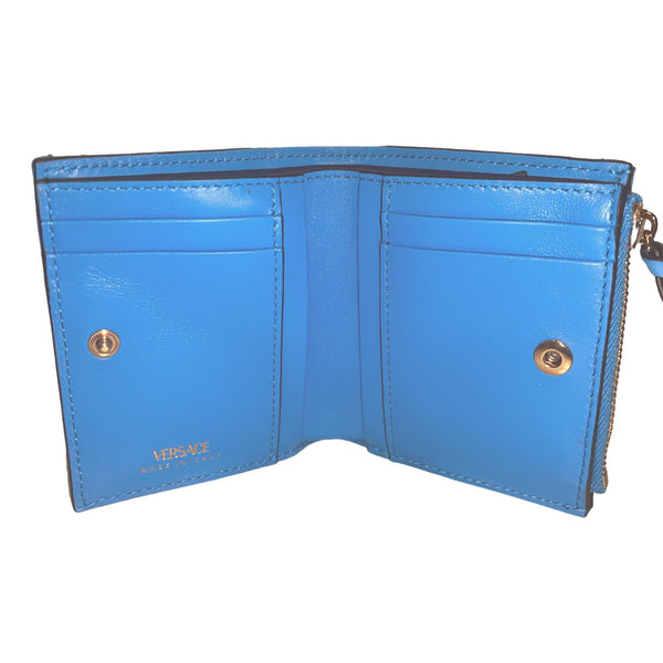 Versace La Medusa Blue Quilted Lamb Leather Compact Snap Wallet in Blue, authentic new wallet, image 6