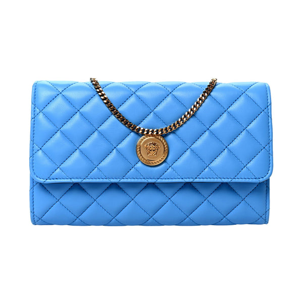 Versace La Medusa Blue Quilted Lamb Leather Crossbody Clutch Bag in Blue, authentic new handbag, image 1