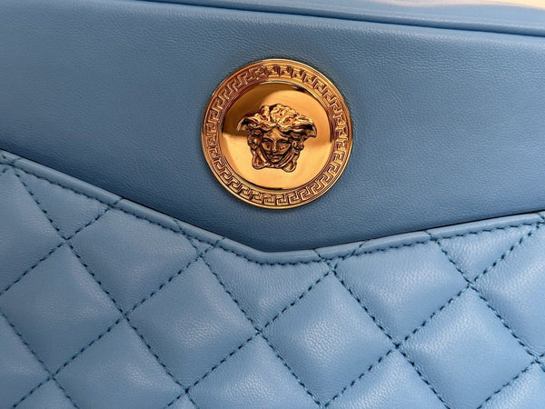 Versace La Medusa Blue Quilted Lamb Leather Medium Crossbody Bag in Blue, authentic new handbag, image 3