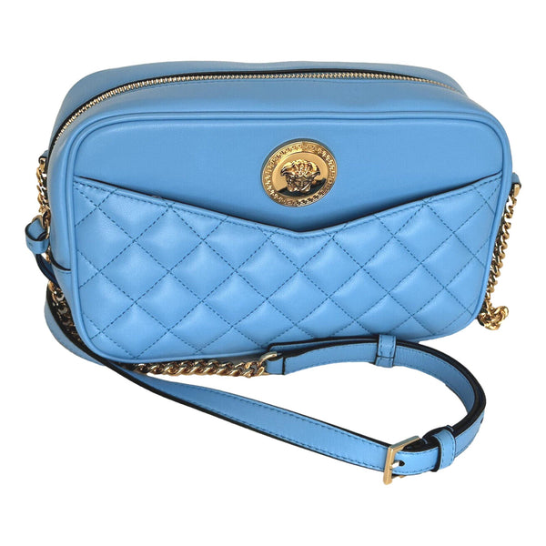 Versace La Medusa Blue Quilted Lamb Leather Medium Crossbody Bag in Blue, authentic new handbag, image 1
