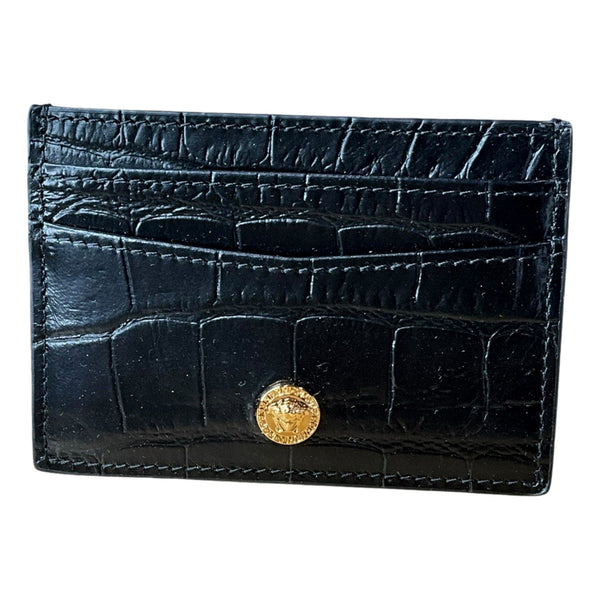 Versace La Medusa Crocodile Embossed Leather Cardholder Wallet in Black in Black, authentic new wallet, image 1