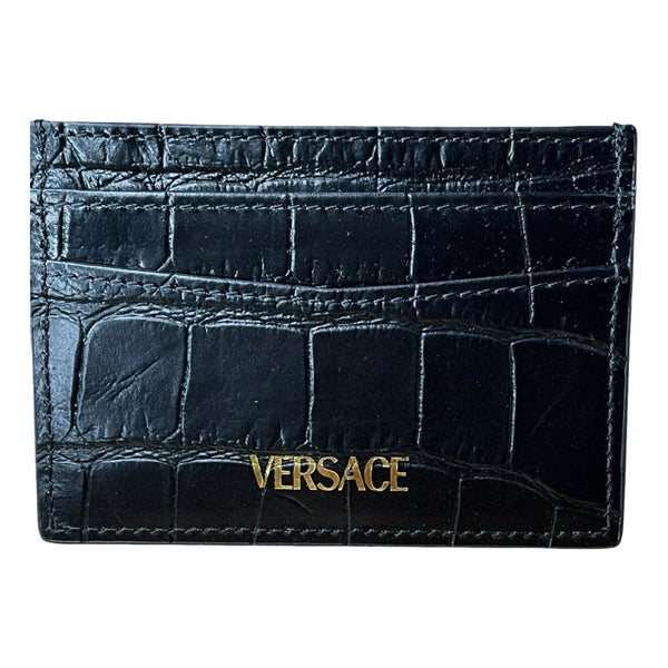 Versace La Medusa Crocodile Embossed Leather Cardholder Wallet in Black — photo 2