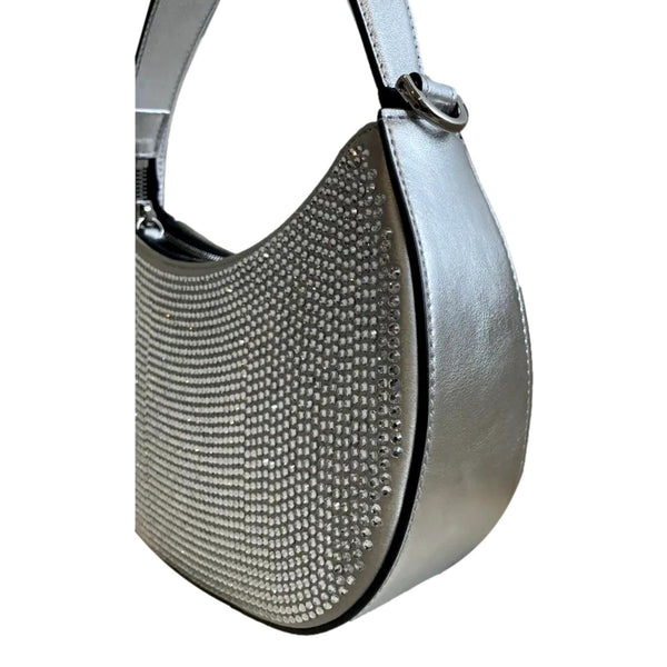 Versace La Medusa Crystal Half Moon Hobo Shoulder Crossbody Bag Silver in Silver, authentic new handbag, image 5