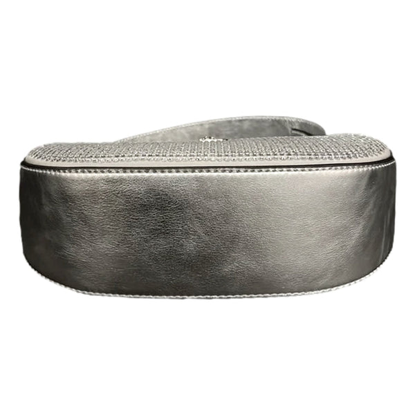 Versace La Medusa Crystal Half Moon Hobo Shoulder Crossbody Bag Silver in Silver, authentic new handbag, image 4