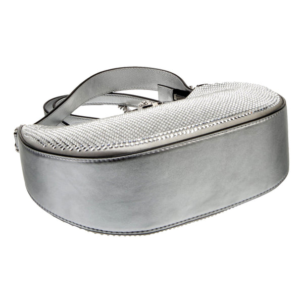 Versace La Medusa Crystal Half Moon Hobo Shoulder Crossbody Bag Silver in Silver, authentic new handbag, image 6
