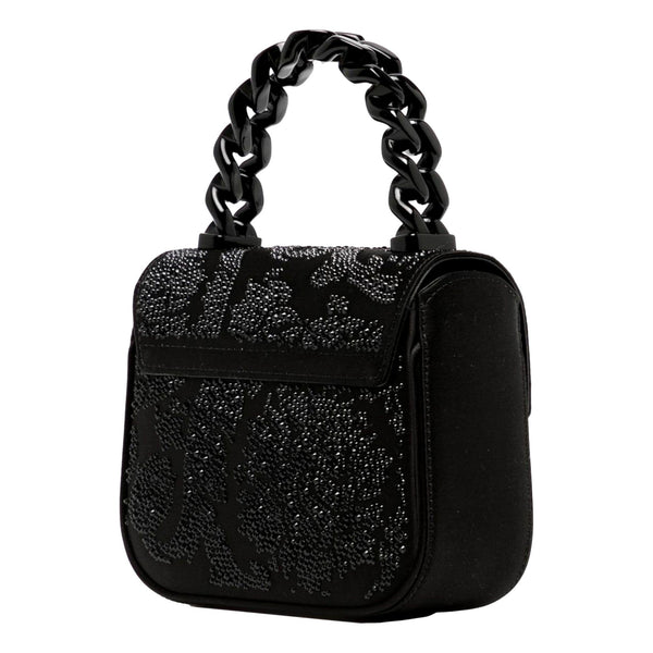 Versace La Medusa Crystal Mini Top Handle Tote Crossbody Black Silk in Black, authentic new handbag, image 2